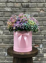 Цветочная композиция из Гипсофила и Розы в шляпной коробке в Ис
