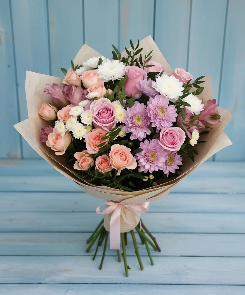 Букет цветов из: Хризантемы, Розы и Альстромерии в Ис