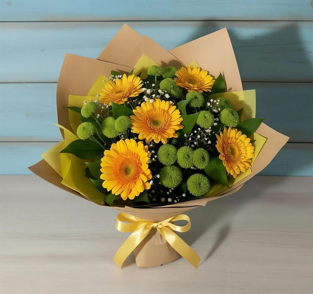 Букет цветов из: Герберы и Хризантемы в Ис