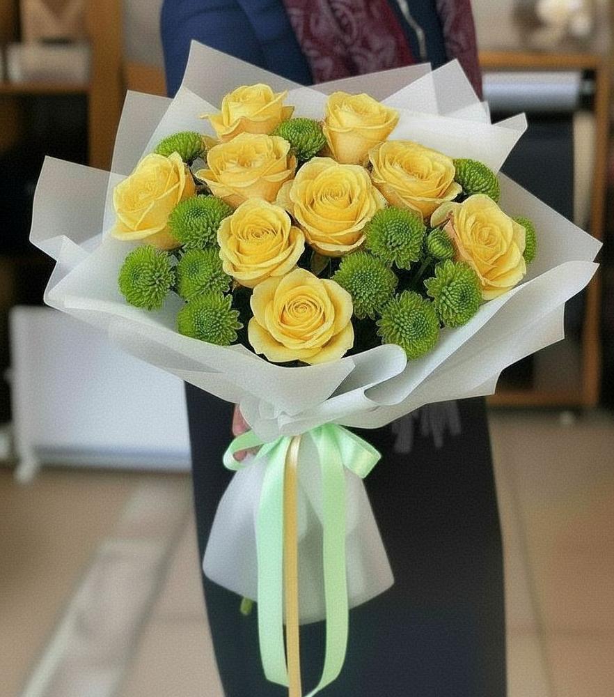 Букет цветов из: Хризантемы и Розы в Ис