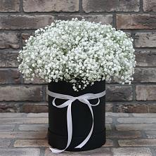 Цветочная композиция из Гипсофила в шляпной коробке в Ис