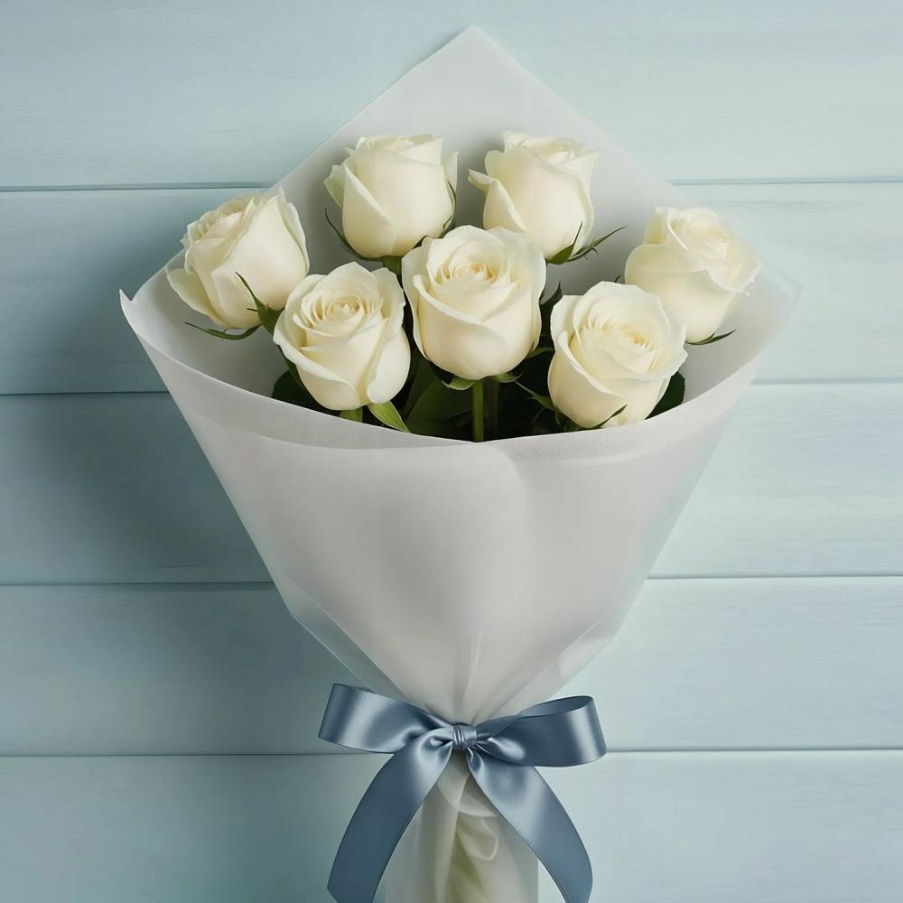 Букет 7 Белых роз Эдлесс Лав в Ис